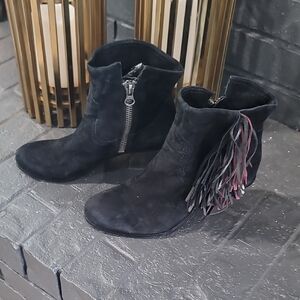 Sam Edelman Black Fringe Ankle Booties